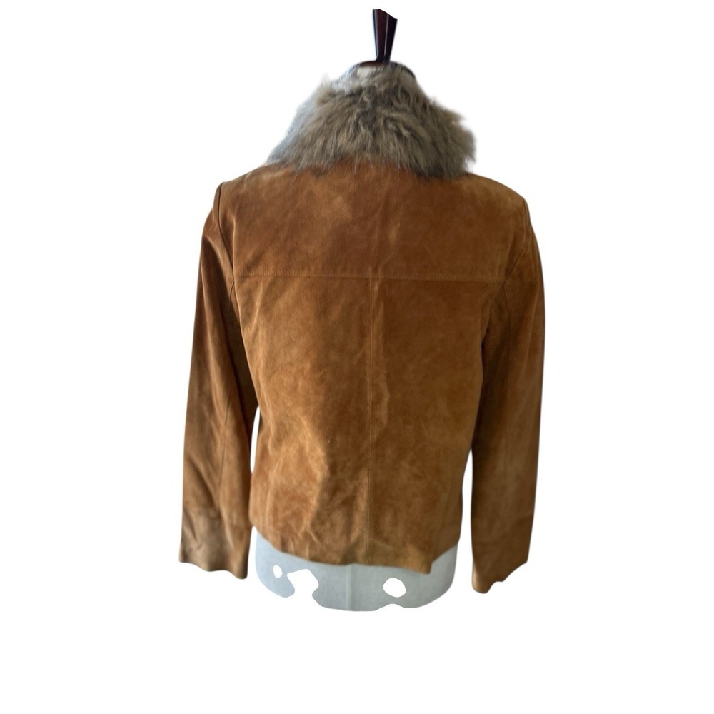 Vtg Fur Collar Suede Leather Camel Brown Jacket Boho Cowgirl Moto Size Small - Picture 5 of 14